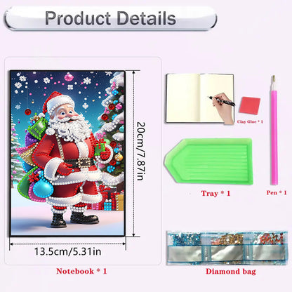 2pcs 50-Page A5 Snowman Santa Claus Diamond Painting Notebook for Adults Gift