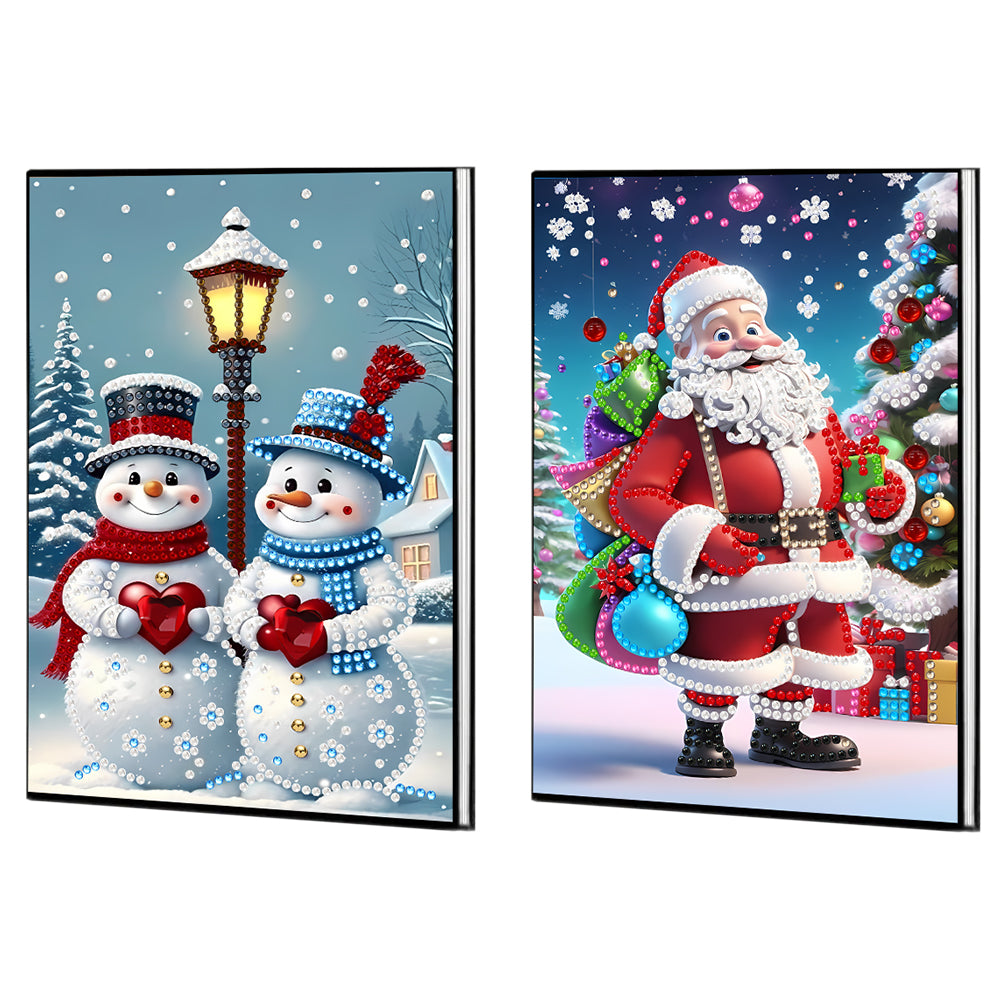2pcs 50-Page A5 Snowman Santa Claus Diamond Painting Notebook for Adults Gift