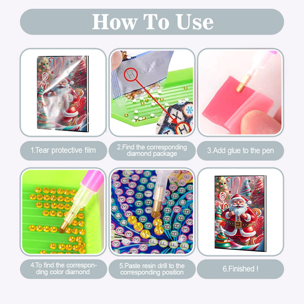 2pcs 50-Page A5 Santa Claus Snowman Diamond Painting Notebook for Adults Gift