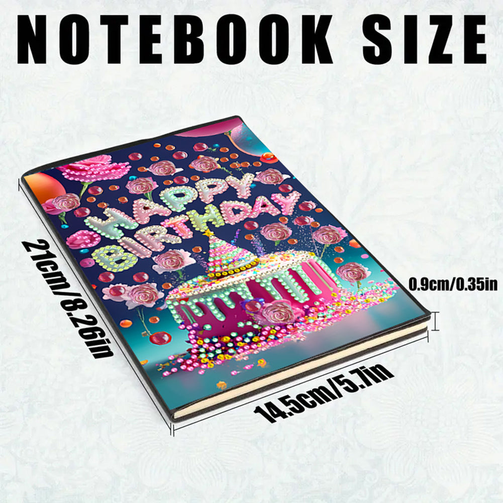 2pcs 50-Page A5 Birthday Cake Diamond Painting Notebook for Adults Holiday Gift