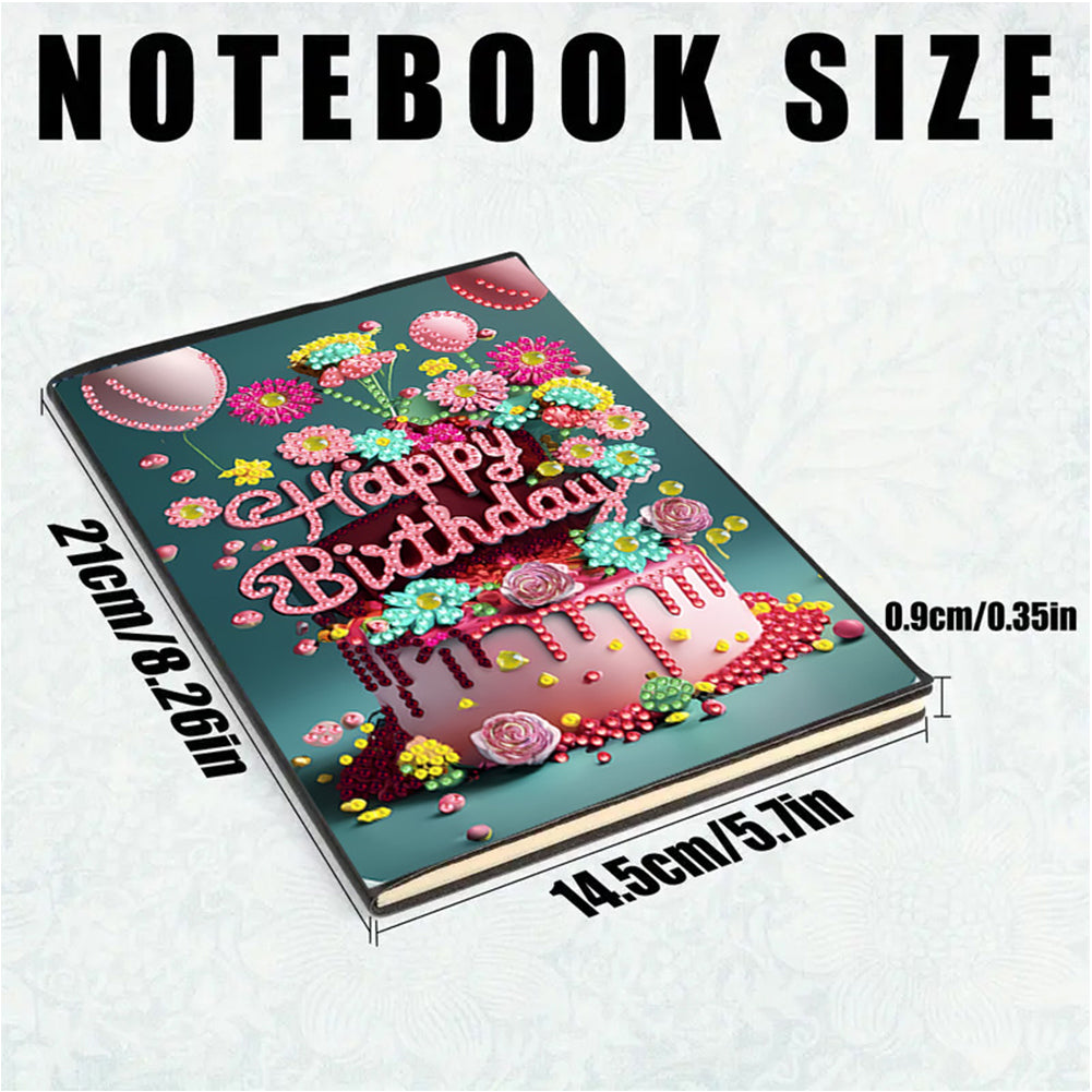 2pcs 50-Page A5 Birthday Cake Diamond Painting Notebook for Adults Holiday Gift