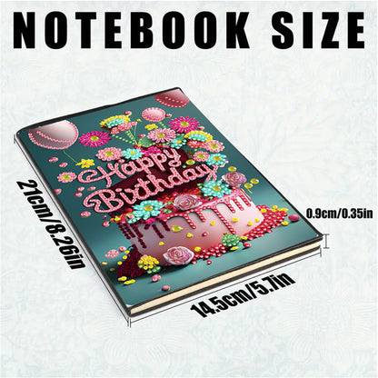 2pcs 50-Page A5 Birthday Cake Diamond Painting Notebook for Adults Holiday Gift
