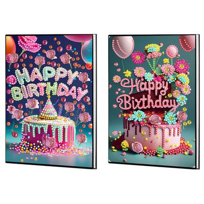 2pcs 50-Page A5 Birthday Cake Diamond Painting Notebook for Adults Holiday Gift