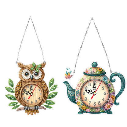 2Pcs Owl DIY Diamond Painting Ornament with Clock Function Home Craft Decor Art