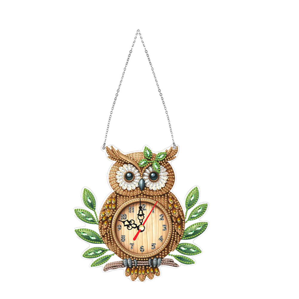 2Pcs Owl DIY Diamond Painting Ornament with Clock Function Home Craft Decor Art