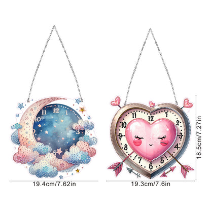 2Pcs Moon DIY Diamond Painting Ornament with Clock Function Home Craft Decor Art