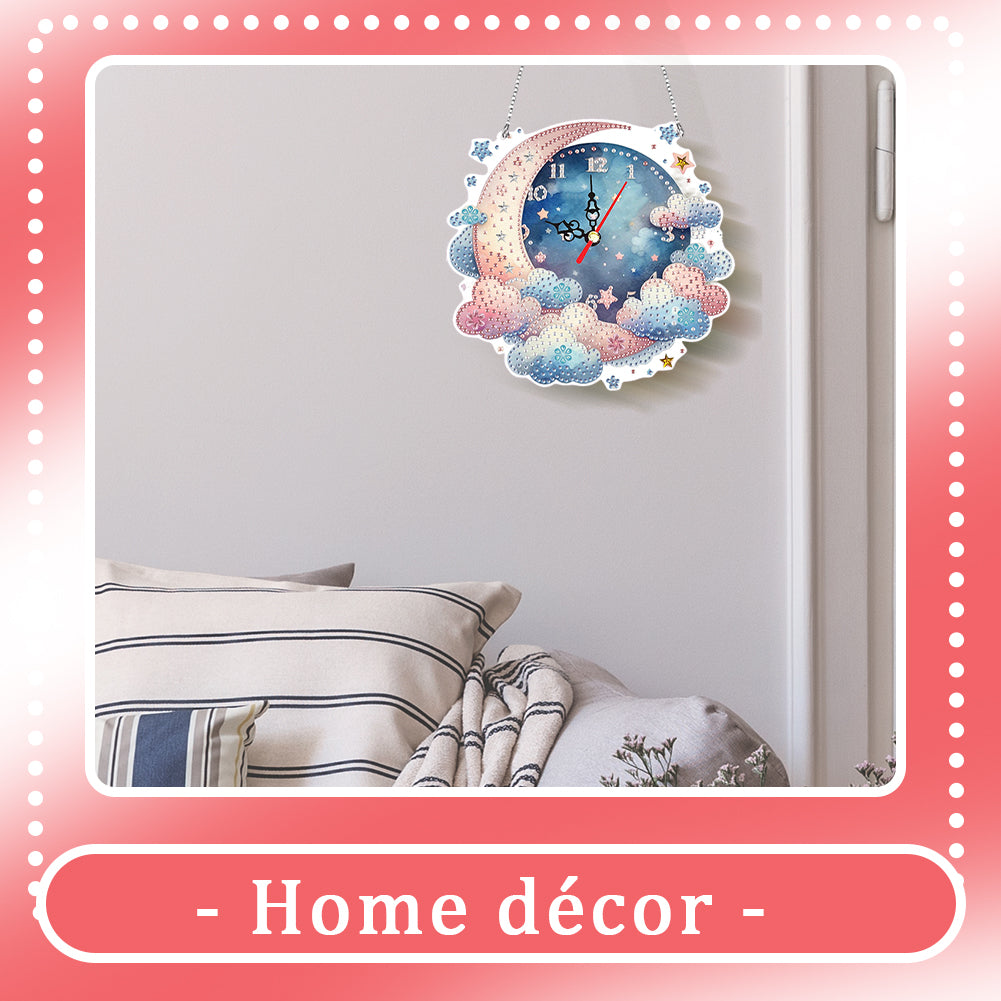 2Pcs Moon DIY Diamond Painting Ornament with Clock Function Home Craft Decor Art