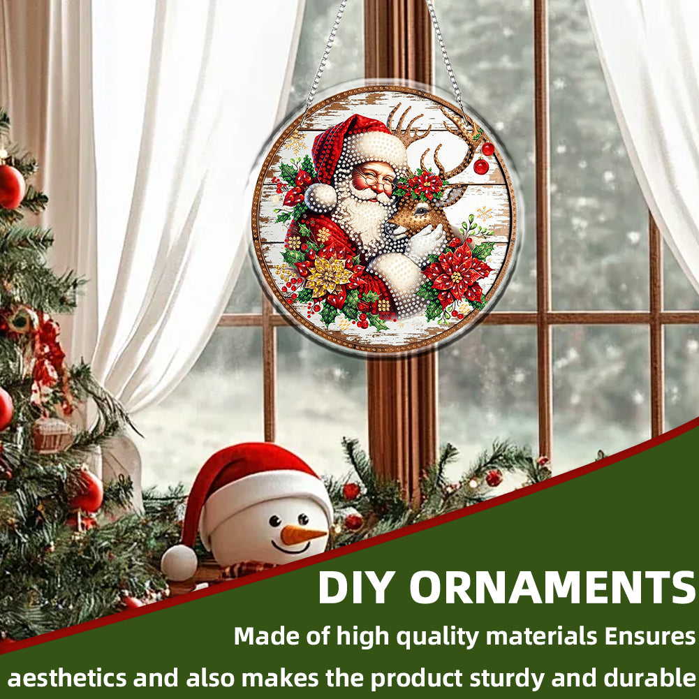 Acrylic 2D Flat DIY Christmas Santa Claus Elk Diamond Art Pendant Wall Decor