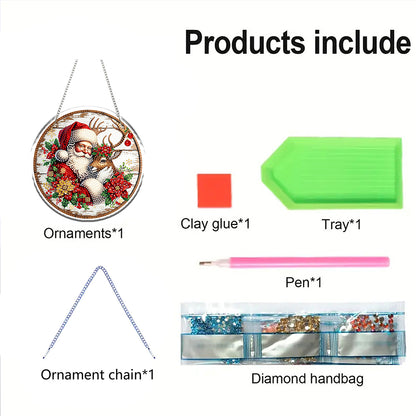 Acrylic 2D Flat DIY Christmas Santa Claus Elk Diamond Art Pendant Wall Decor