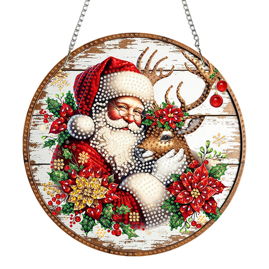 Acrylic 2D Flat DIY Christmas Santa Claus Elk Diamond Art Pendant Wall Decor
