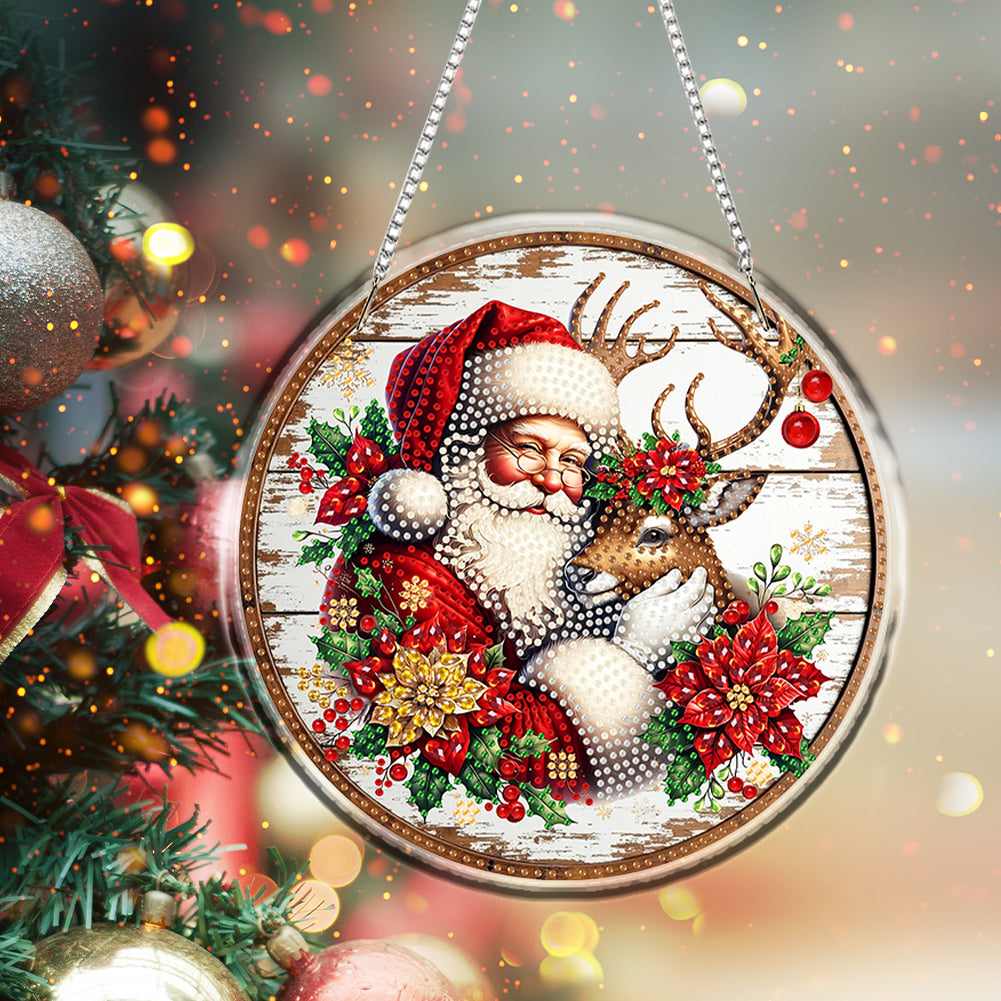 Acrylic 2D Flat DIY Christmas Diamond Art Pendant Wall Decor for Home & Windows