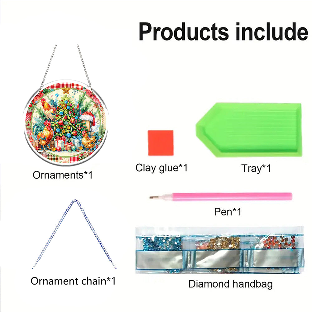 Acrylic 2D Flat DIY Christmas Tree Chicken Diamond Art Pendant Wall Decor
