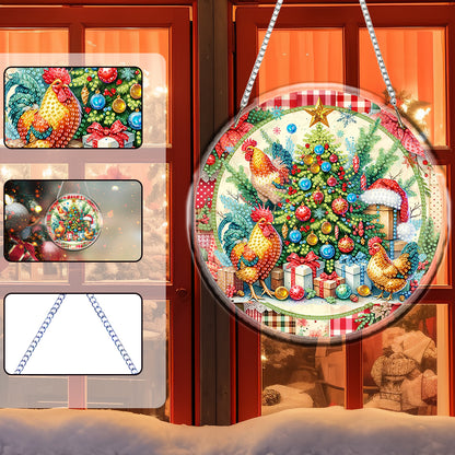 Acrylic 2D Flat DIY Christmas Tree Chicken Diamond Art Pendant Wall Decor