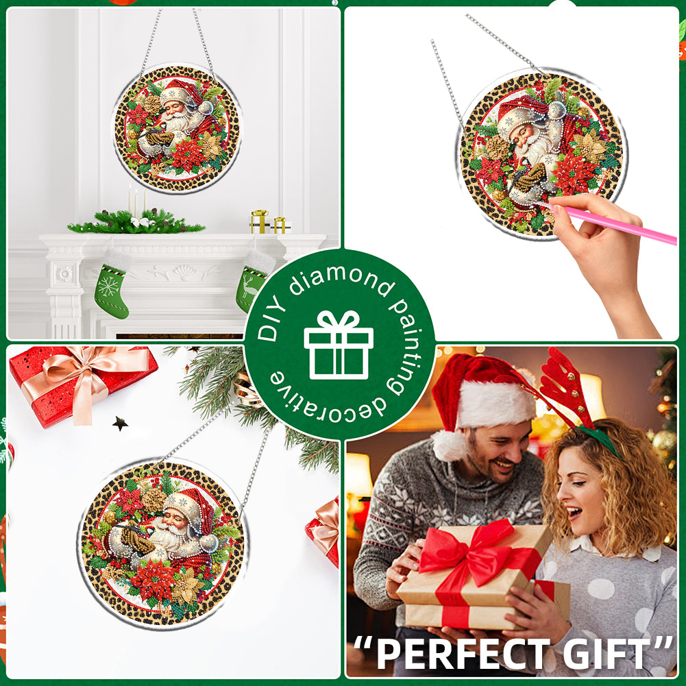 Acrylic 2D Flat DIY Christmas Santa Claus Diamond Art Pendant Wall Decor