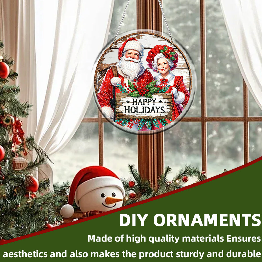 Acrylic 2D Flat DIY Christmas Mr and Mrs Claus Diamond Art Pendant Wall Decor