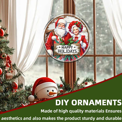 Acrylic 2D Flat DIY Christmas Mr and Mrs Claus Diamond Art Pendant Wall Decor