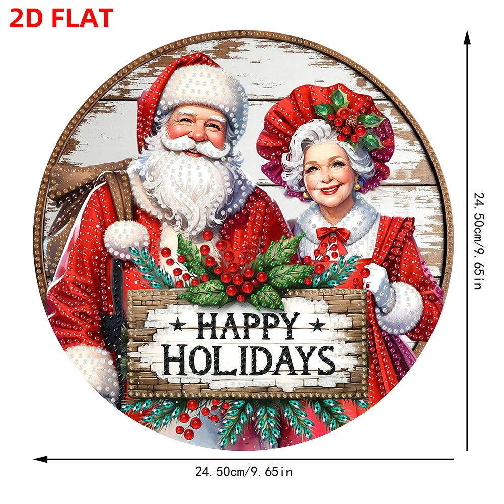 Acrylic 2D Flat DIY Christmas Mr and Mrs Claus Diamond Art Pendant Wall Decor