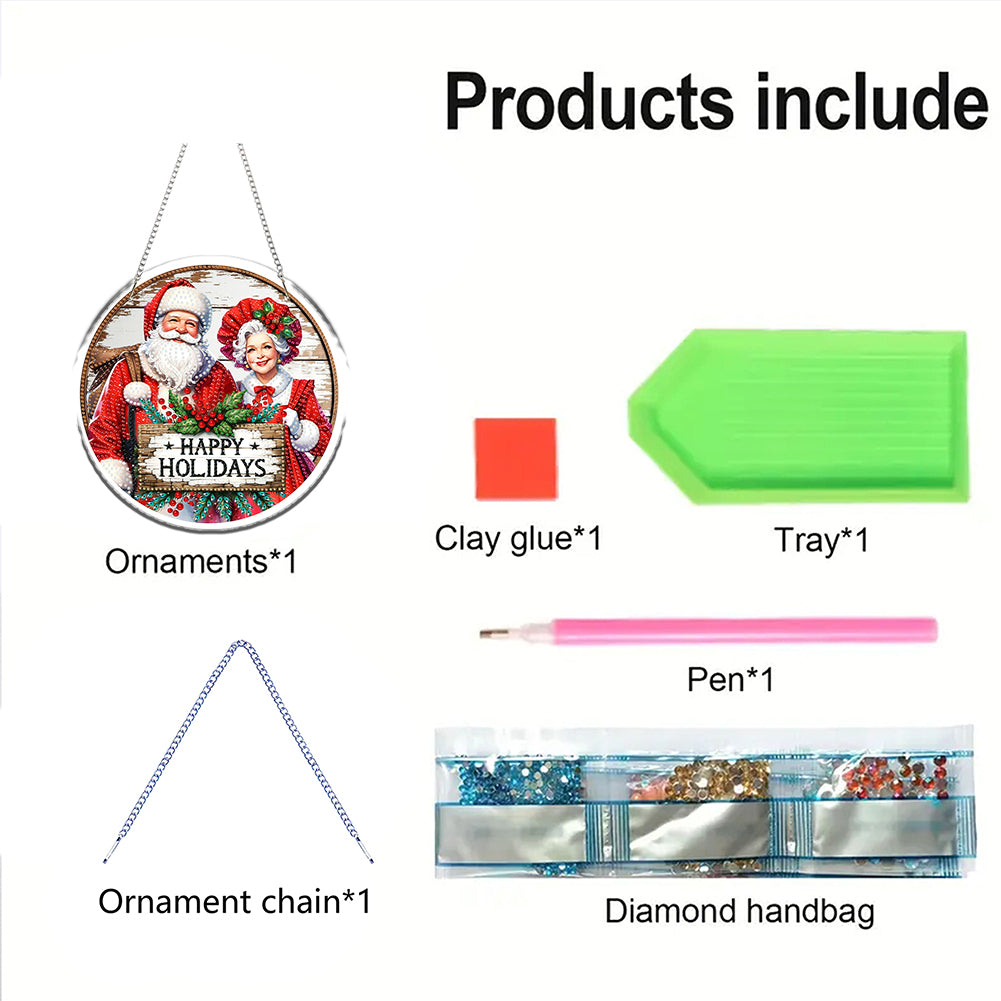 Acrylic 2D Flat DIY Christmas Mr and Mrs Claus Diamond Art Pendant Wall Decor