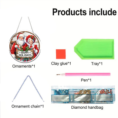 Acrylic 2D Flat DIY Christmas Mr and Mrs Claus Diamond Art Pendant Wall Decor