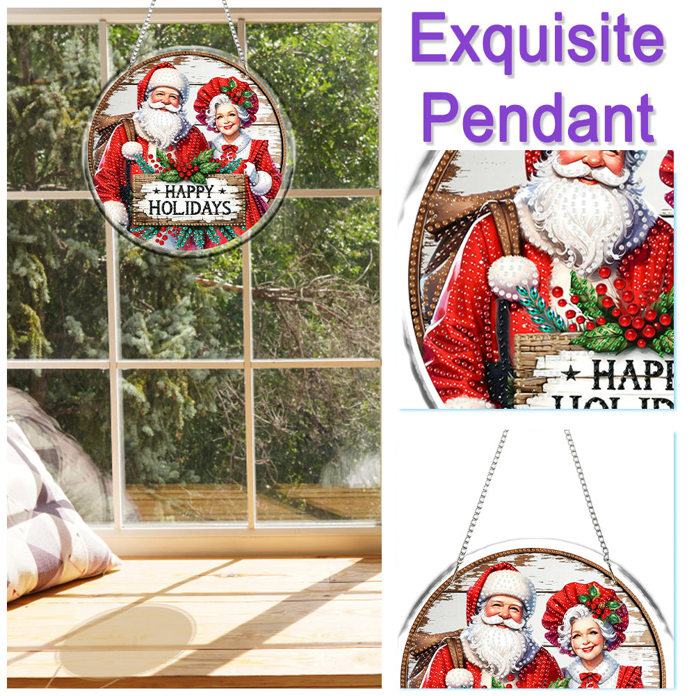 Acrylic 2D Flat DIY Christmas Mr and Mrs Claus Diamond Art Pendant Wall Decor