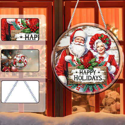 Acrylic 2D Flat DIY Christmas Mr and Mrs Claus Diamond Art Pendant Wall Decor