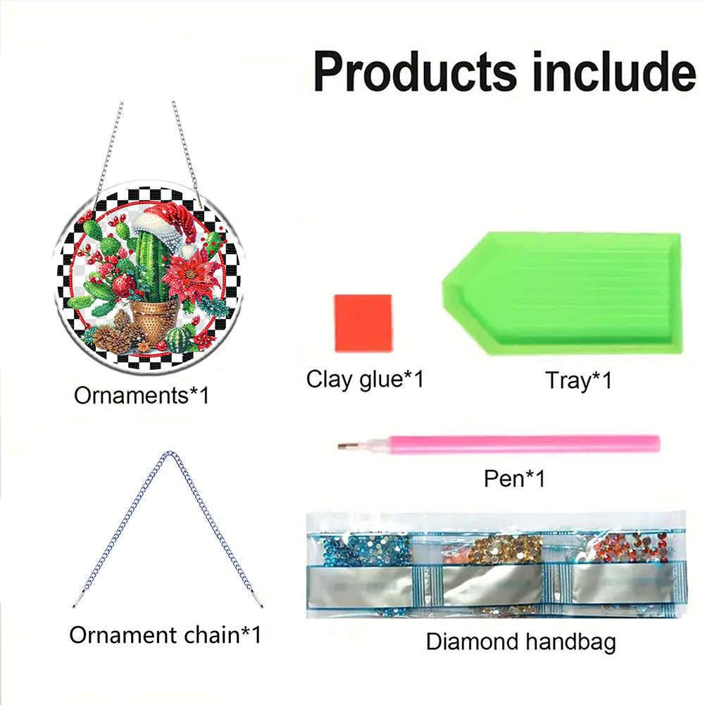Acrylic 2D Flat DIY Christmas Cactus Diamond Art Pendant Wall Decoration