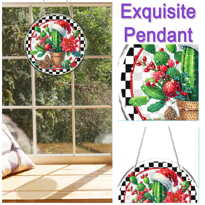 Acrylic 2D Flat DIY Christmas Cactus Diamond Art Pendant Wall Decoration