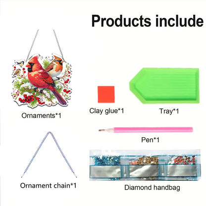 Acrylic 2D Flat DIY Christmas Cardinal Diamond Art Pendant Wall Decoration