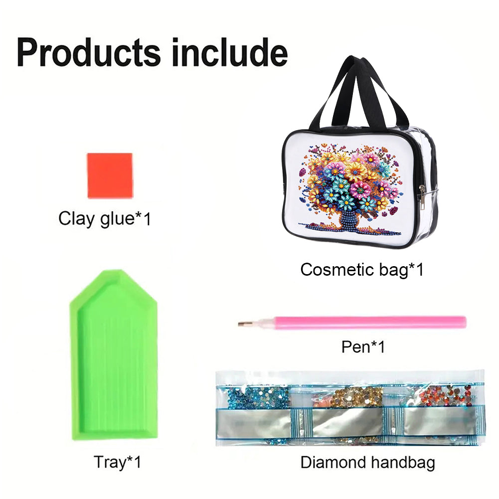 DIY Tree of Life Diamond Art Rhinestone Makeup Bag Transparent PVC Storage Pack
