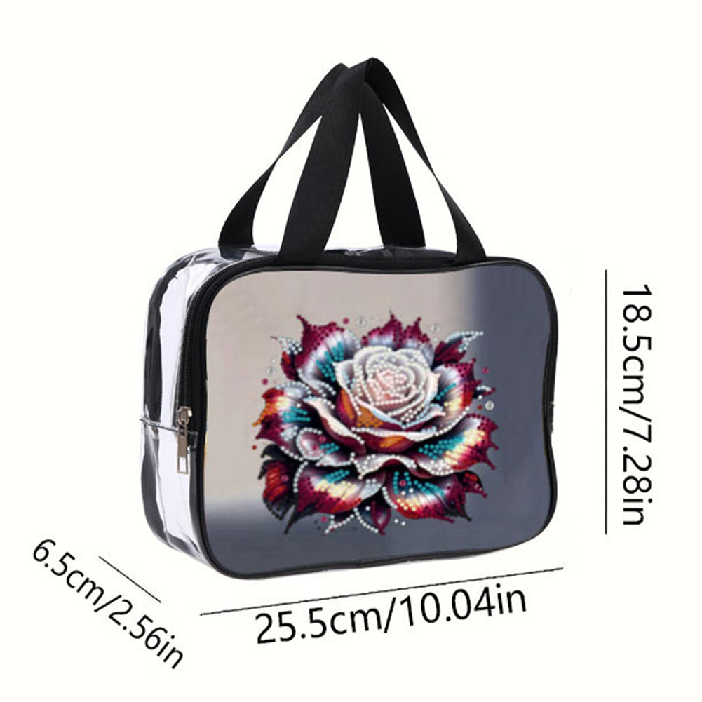 DIY Flower Diamond Art Rhinestone Makeup Bag Transparent PVC Storage Pack Gift