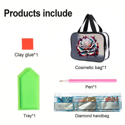 DIY Flower Diamond Art Rhinestone Makeup Bag Transparent PVC Storage Pack Gift