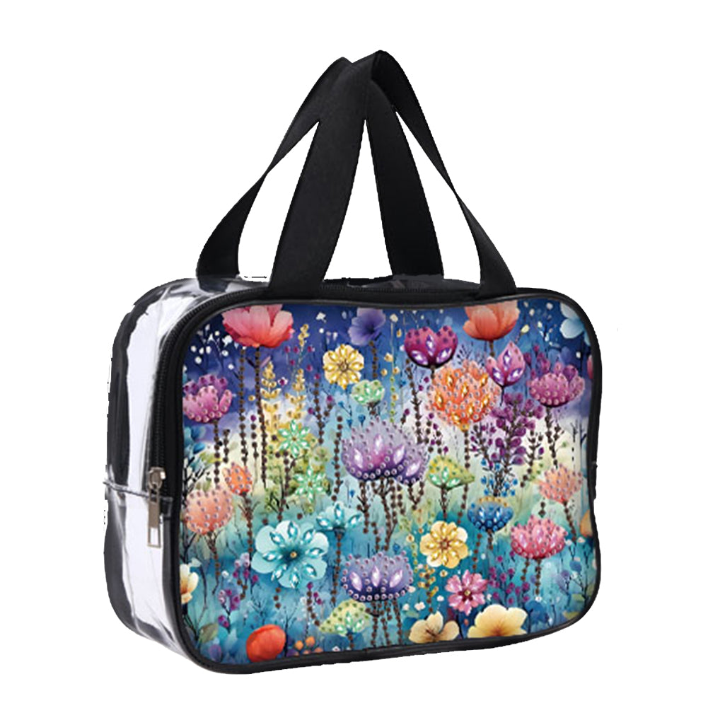 DIY Flower Diamond Art Rhinestone Makeup Bag Transparent PVC Storage Pack Gift