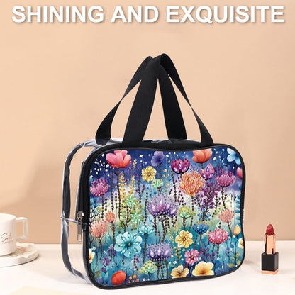 DIY Flower Diamond Art Rhinestone Makeup Bag Transparent PVC Storage Pack Gift