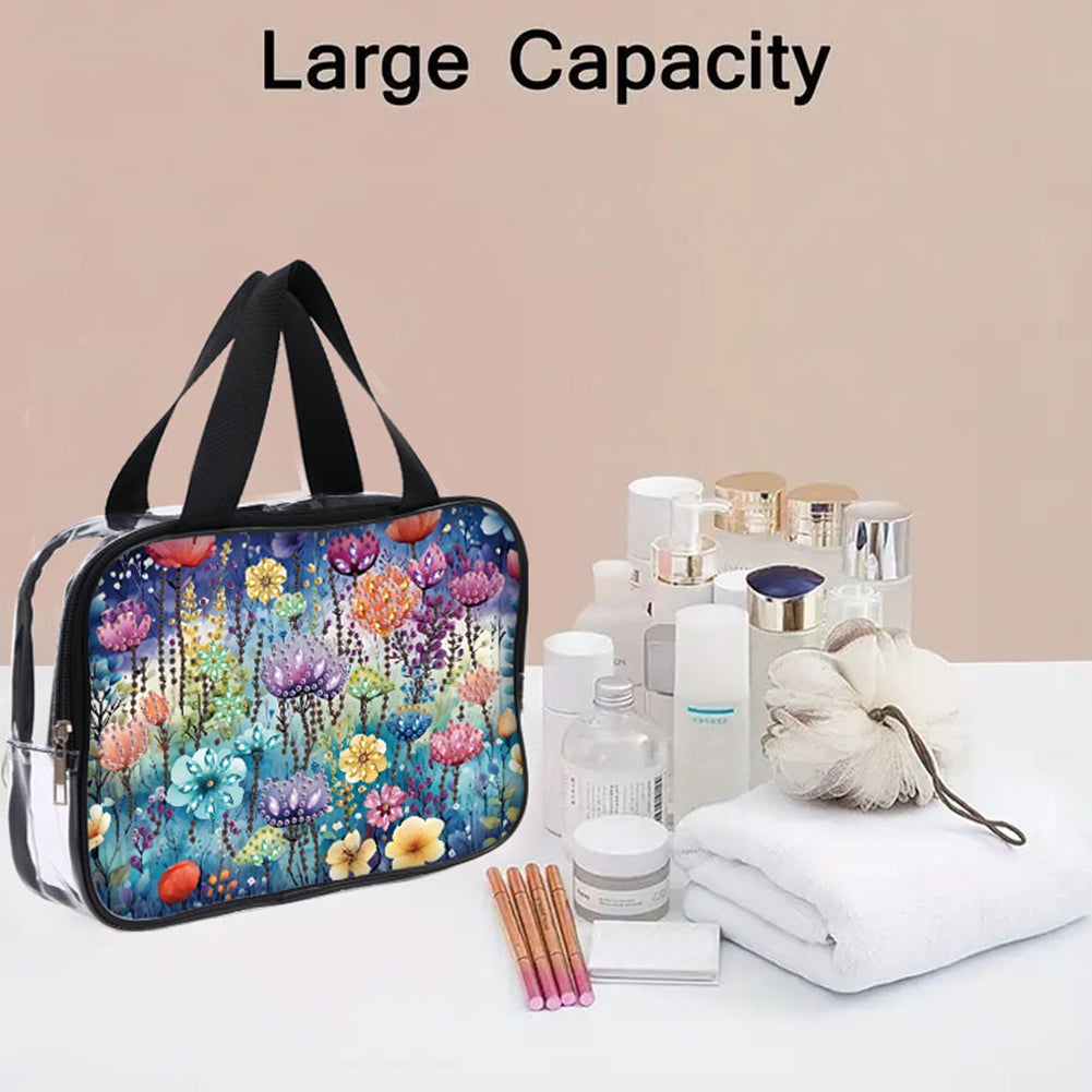 DIY Flower Diamond Art Rhinestone Makeup Bag Transparent PVC Storage Pack Gift