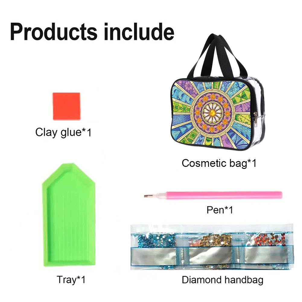 DIY Mandala Diamond Art Rhinestone Makeup Bag Transparent PVC Storage Pack Gift