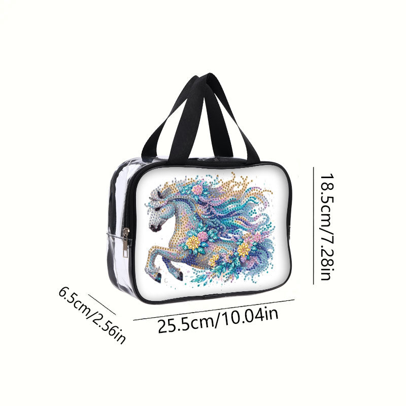 DIY Horse Diamond Art Rhinestone Makeup Bag Transparent PVC Storage Pack Gift