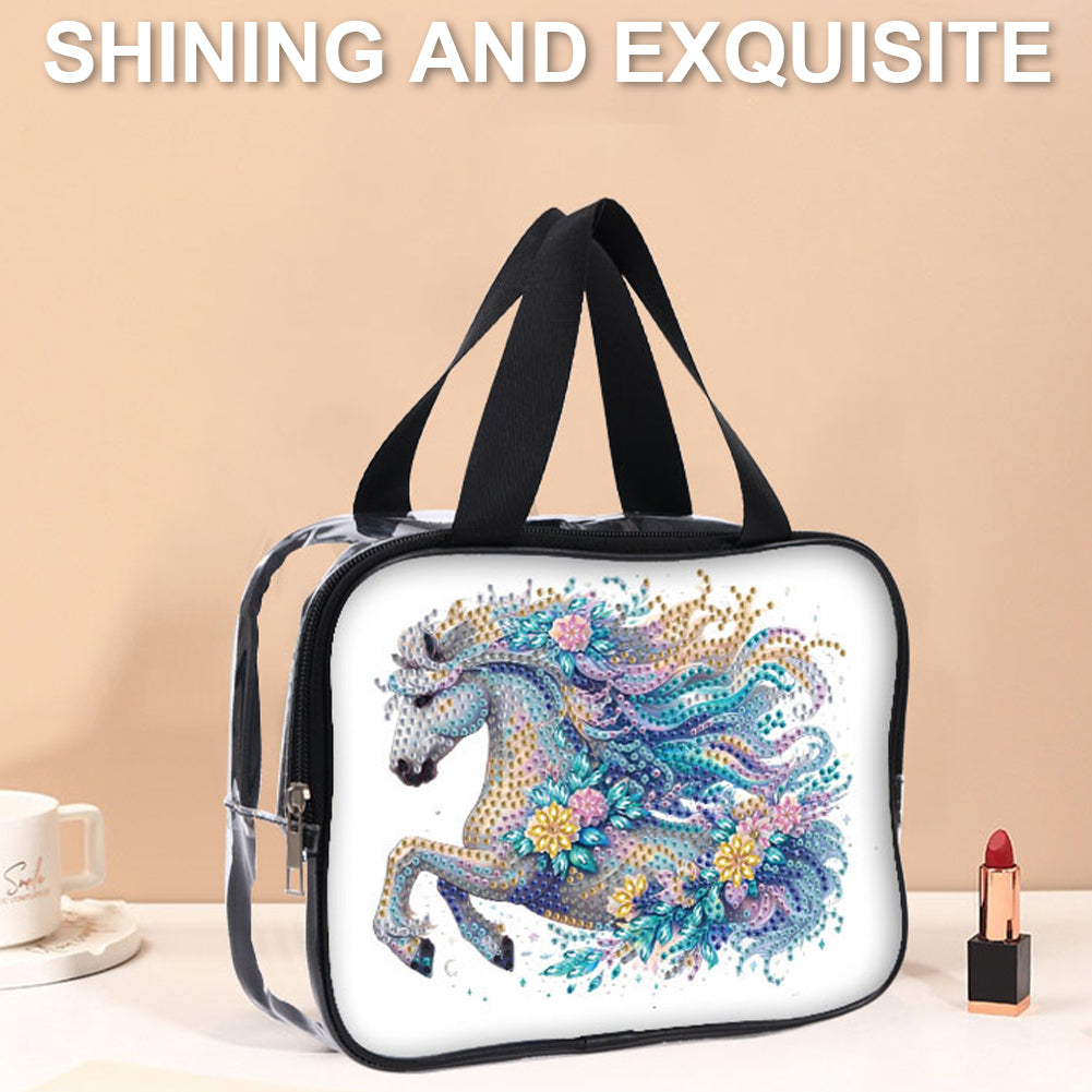 DIY Horse Diamond Art Rhinestone Makeup Bag Transparent PVC Storage Pack Gift