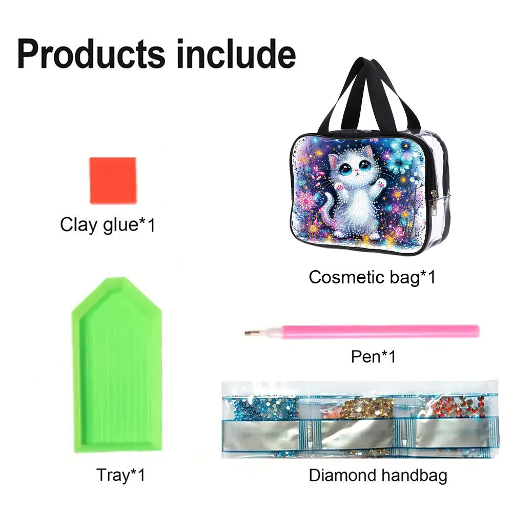 DIY Kitten Diamond Art Rhinestone Makeup Bag Transparent PVC Storage Pack Gift