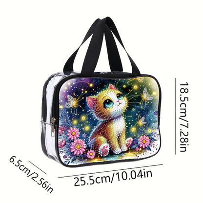 DIY Kitten Diamond Art Rhinestone Makeup Bag Transparent PVC Storage Pack Gift