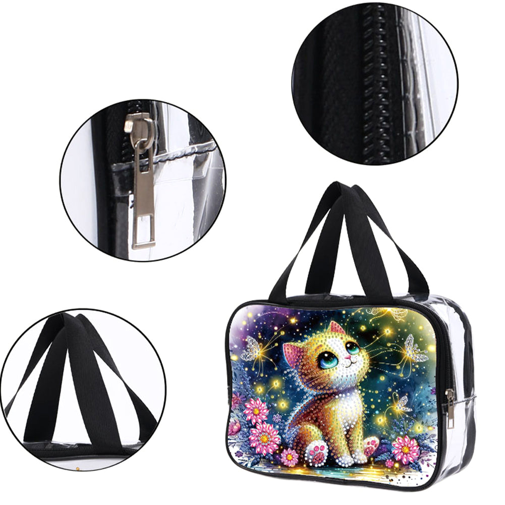DIY Kitten Diamond Art Rhinestone Makeup Bag Transparent PVC Storage Pack Gift