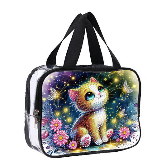 DIY Kitten Diamond Art Rhinestone Makeup Bag Transparent PVC Storage Pack Gift