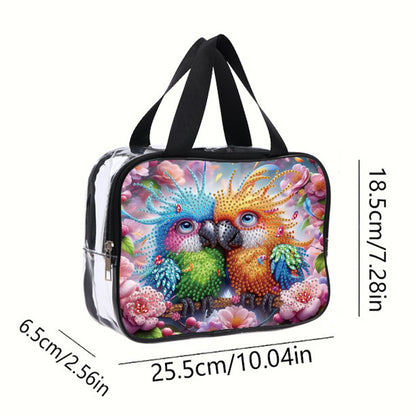 DIY Parrot Diamond Art Rhinestone Makeup Bag Transparent PVC Storage Pack Gift
