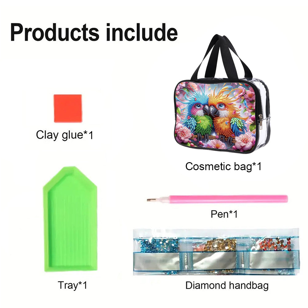 DIY Parrot Diamond Art Rhinestone Makeup Bag Transparent PVC Storage Pack Gift
