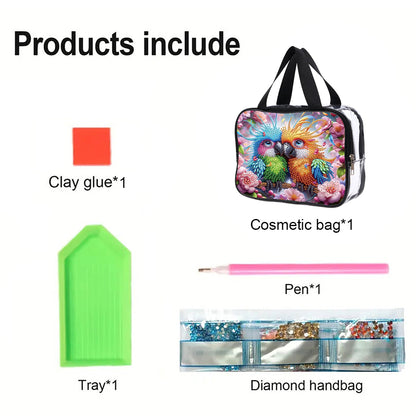 DIY Parrot Diamond Art Rhinestone Makeup Bag Transparent PVC Storage Pack Gift