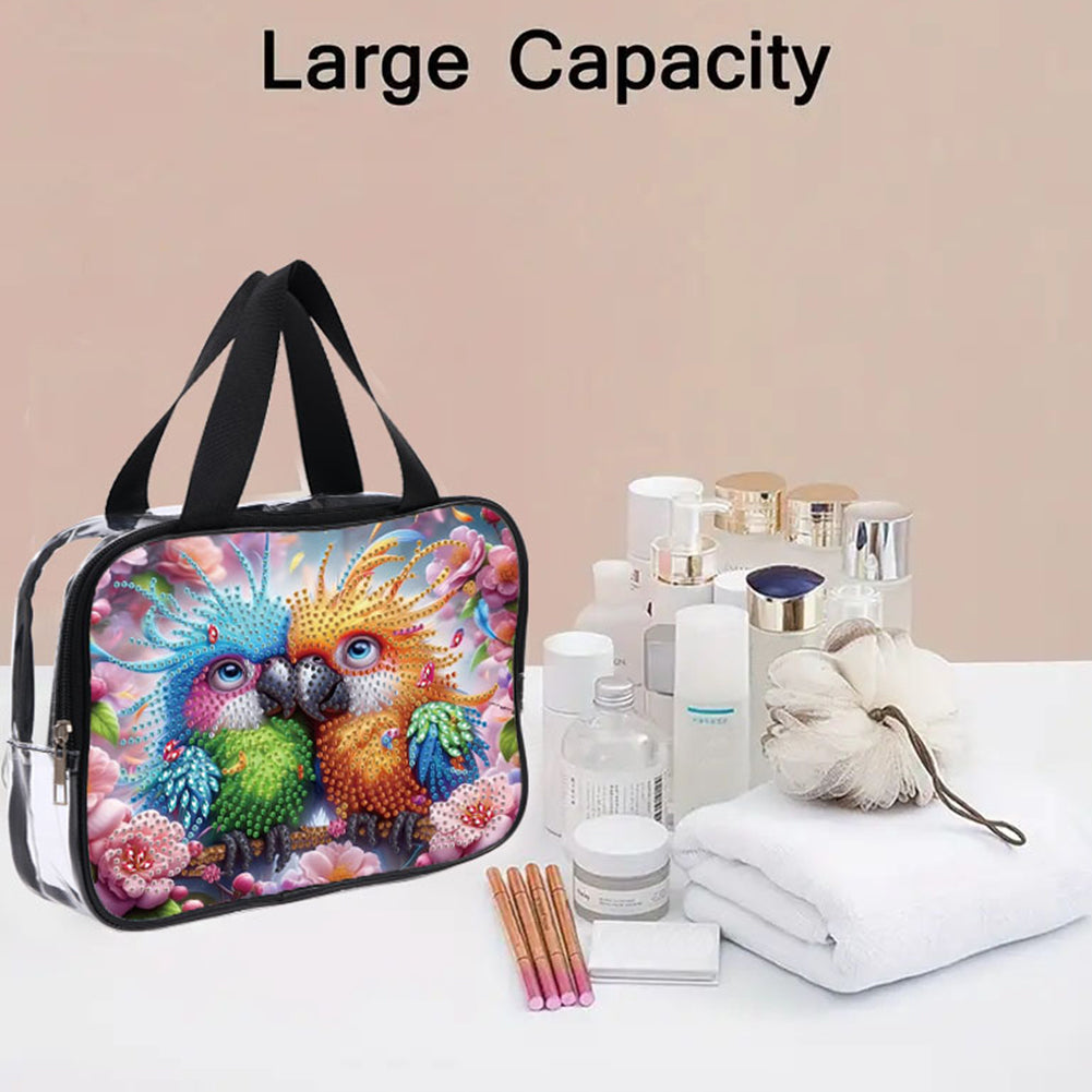 DIY Parrot Diamond Art Rhinestone Makeup Bag Transparent PVC Storage Pack Gift