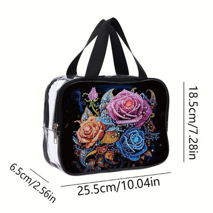 DIY Flower Diamond Art Rhinestone Makeup Bag Transparent PVC Storage Pack Gift