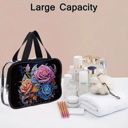 DIY Flower Diamond Art Rhinestone Makeup Bag Transparent PVC Storage Pack Gift