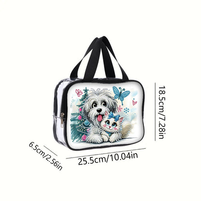 DIY Puppy Diamond Art Rhinestone Makeup Bag Transparent PVC Storage Pack Gift