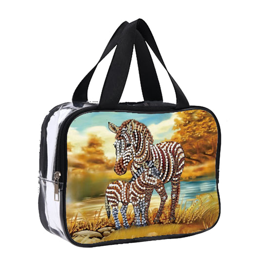 DIY Zebra Diamond Art Rhinestone Makeup Bag Transparent PVC Storage Pack Gift