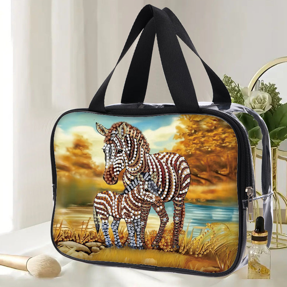 DIY Zebra Diamond Art Rhinestone Makeup Bag Transparent PVC Storage Pack Gift